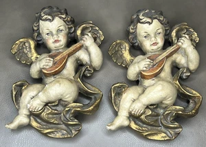 Pair 19 Century Italian Carved Polychrome & Gilt Wall Cherubs Carved Gilt Putti - Picture 1 of 13