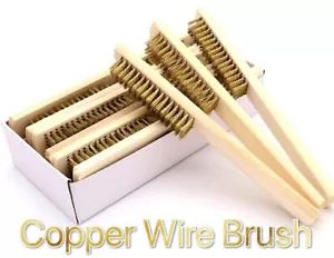 COPPER WIRE BRUSH-WOODEN HANDLE METAL HIGH-DENSITY CLEANING SCRUB - SET OF 6 PCS - Picture 1 of 6
