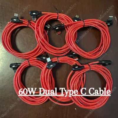 Lote 60W Tipo C a USB C Cable Codo PD Nylon Cargador Rápido Para iPhone 15/Samsung Foto 1 de 4