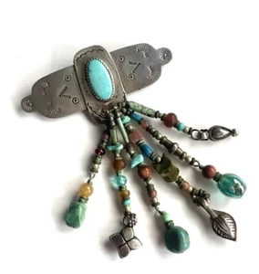 Vintage 80er Jahre Sterlingsilber 925 Südwest Native American Navajo türkis Brosche - Bild 1 von 5