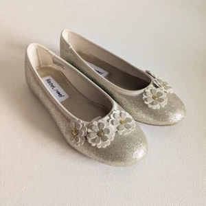 NEU Rachel Schuhe Dorothy 10551 flach kleines Mädchen Größe 4M gold Glitzer Blumen - Bild 1 von 4