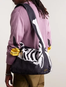 Kapital 14 oz. Denim Bone Print Book Bag Black /Shoulder bag - Picture 1 of 5