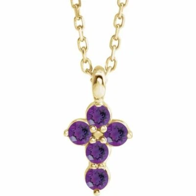 Genuine Amethyst Cross 16-18" Necklace In 14K Yellow Gold - Image 1 of 2