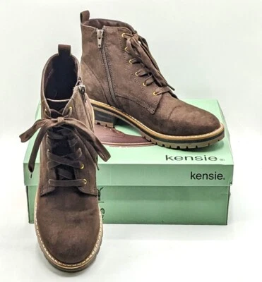 Kensie Girl “Kasha” 女式麂皮绒系带和侧拉链棕色靴子新款 - 选择尺寸 — 第 1/4 张图片