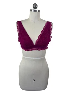 Victoria's Secret Bra Bralette Medium Pink Fuchsia Lace Solid Wireless Triangle - Picture 1 of 8