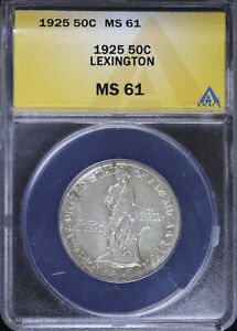 1925 P 50c Lexington-Concord Commemorative Half 1/2 Dollar ANACS MS 61 | UNC