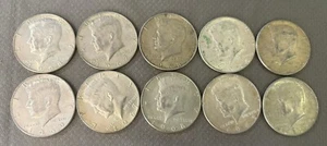 Lot of 10 1967 Kennedy Half Dollars - Circulated - 40% Silver - Picture 1 of 3