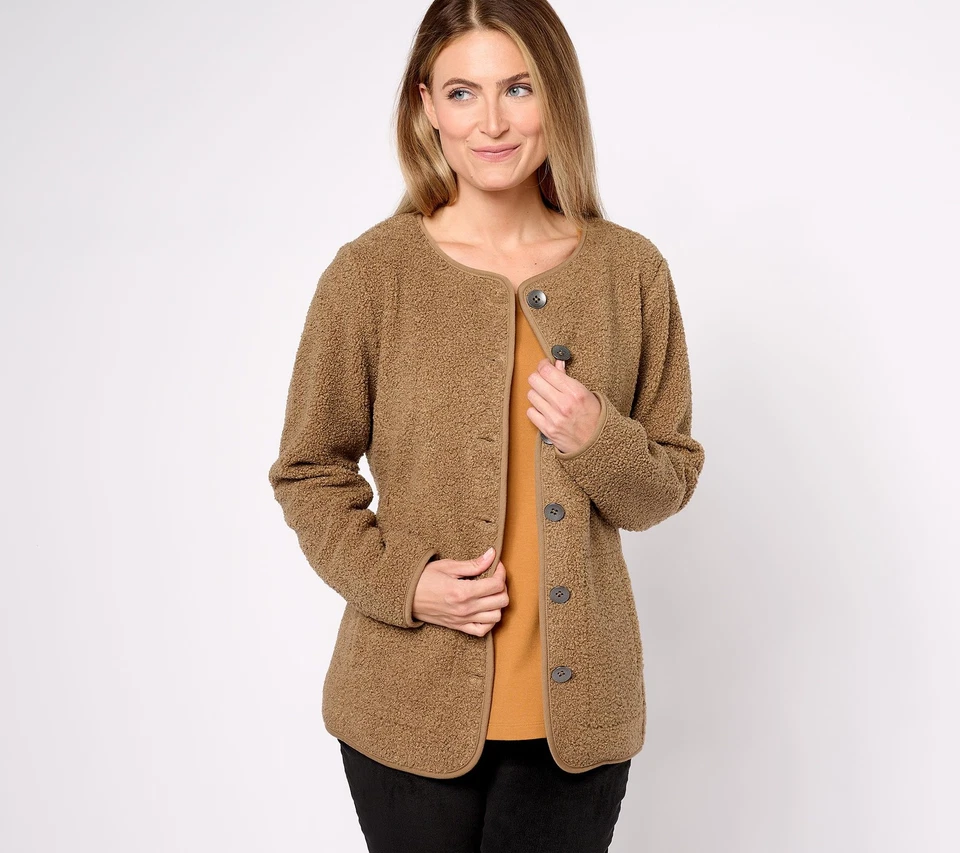 Susan Graver Weekend Knit Boucle Collarless Jacket Mocha Haze 3X New - Image 1 of 1