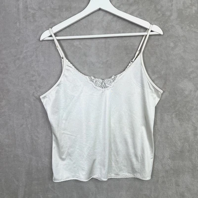 Vintage Y2K Bali Studio XL White Satin Camisole Top Lace Rose Romantic Soft Girl - Изображение 1 из 4