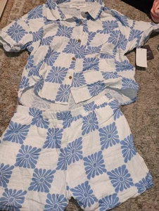 Grayson Threads Kids Girls Size L 10/12 Top & Shorts White And Blue 2 PC Set - Picture 1 of 6