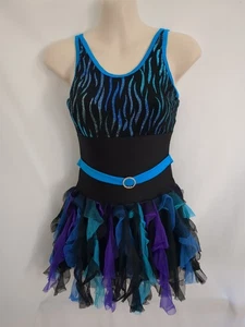 Costume danza vestito gonna rete fuoco fiamme nero blu viola bambino grande LC - Foto 1 di 5