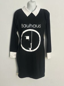 Rare Bauhaus 80-90’s Band Logo Black & White Long Sleeve Dress Sz M - Picture 1 of 5
