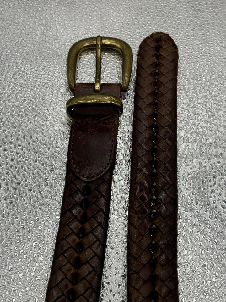 Coach Leather Belt Mens 42 Dark Brown Woven Braided Solid Brass Buckle 5922 - Image 1 of 4