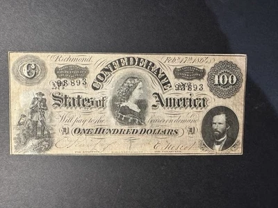 1864 $100 Confederate States of America Note T65 - Image 1 of 3