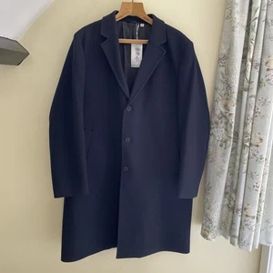 New Men’s Marks & Spencer Navy Revere Coat Overcoat Size 3XL Chest 54” - Foto 1 di 21