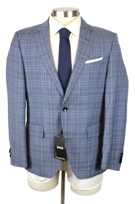 Abrigo Deportivo Hugo Boss 40 S Para Hombres Azul Pizarra A Cuadros Calce Ajustado Lana Virgen Hutson Nuevo Foto 1 de 4