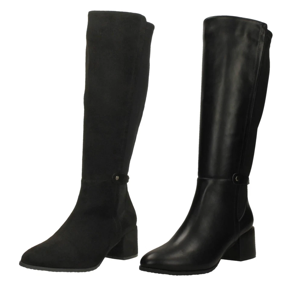 Botas hasta la rodilla de ajuste ancho con tacón ancho "F5R1256" para dama Foto 1 de 1