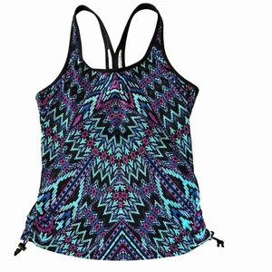 ATHLETA Tankini Swim Bathing Suit Top Racerback Shelf Bra Side Ruching Medium - Picture 1 of 16