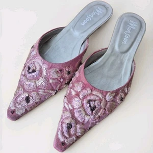 Monsoon Stunning Embroidered Sequinned Occasion Flat Mules Shoes UK 6 RRP £75 - Picture 1 of 11