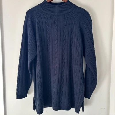 Suéter Y2K Vintage Karen Scott II Azul Marino Tejido con Cable Cuello Simulado - Talla 1X Foto 1 de 4