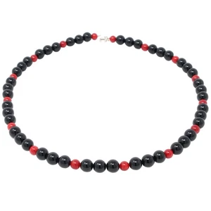 Collier En Onyx & Corail, Noir Rouge, Collier - Picture 1 of 1