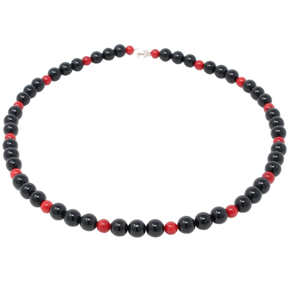Collana Collier IN Onice & Corallo, Nero Rosso, Collana - Immagine 1 di 1
