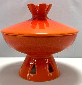 Vintage Haeger 707-S Footed Dish w/ Lid  Atomic Orange - Picture 1 of 7