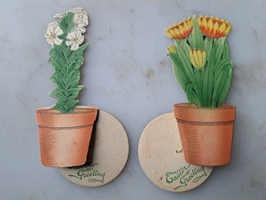 TWO Die-Cut Ca. 1920s Easter Cards - Flowers in Pots - Stand-Up? - Picture 1 of 1