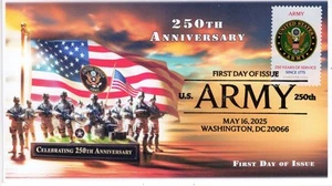 25-185, 2025, U.S. Army, Bildstempel, Ersttagsbrief, 250th Anniversary, - Bild 1 von 1