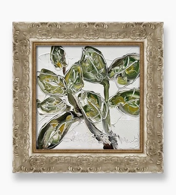 Peperomia Obtusifolia Marble Art Framed Houseplant Minimalist Painting Zen Decor - Image 1 of 4