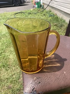 Vintage Depression Glass Amber Pitcher Jug 8” Tall - Picture 1 of 8