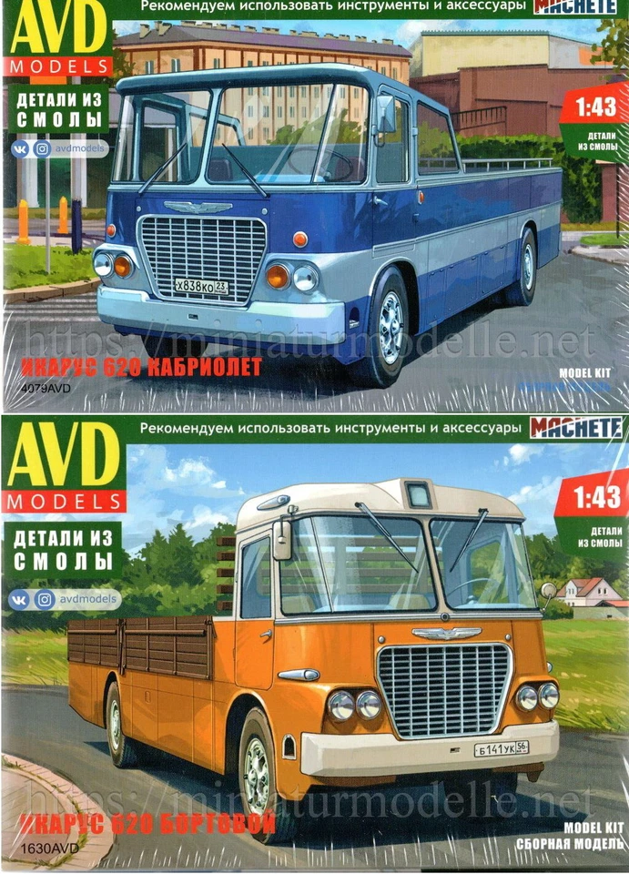 1:43 Ikarus 620 Sightseeing-Bus 4079AVD Pritsche 1630AVD UdSSR DDR Kit OVP NEU - Bild 1 von 1