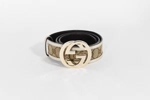Gucci GG Canvas Belt with Gold-Tone Interlocking G Buckle – 85/34 Size - Picture 1 of 10