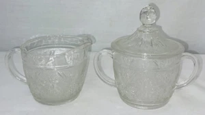 Anchor Hocking SANDWICH CRYSTAL *CREAMER & SUGAR w/LID* - Picture 1 of 1