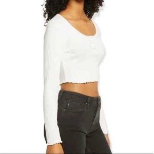 Bp Nordstrom Crop Henley Top Textured Rib Knit Green Lime Cream Large NWT - Picture 1 of 12