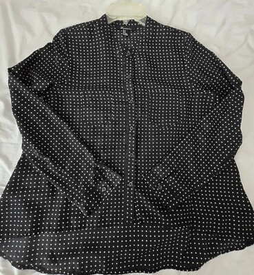 复古 Forever21 小号黑白圆点长袖衬衫衬衫,尺寸 M — 第 1/4 张图片