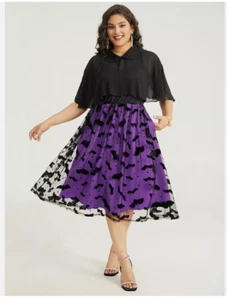 Vestido para mujer BloomChic Halloween murciélago en capas retazos púrpura talla 14/16W 1X nuevo con etiquetas - Imagen 1 de 6