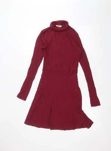Red Herring Womens Red Cotton Blend A-Line Size 8 Roll Neck - Picture 1 of 12