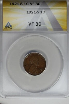 1921-S   .01   ANACS   VF 30   Lincoln Head Cent, Lincoln One Cent - Image 1 of 2