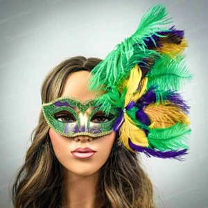 Feather Masquerade Masks Halloween Face Mask Masquerade Mardi Gras Party Mask Gr - Picture 1 of 5