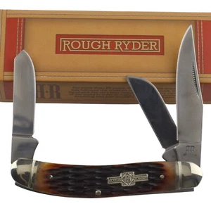 Rough Ryder Amber Jigged Bone Sowbelly Stockman Pocket Knife RR080 - Picture 1 of 2