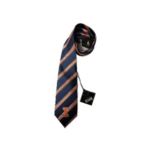 Illinois Illini Men's Necktie College University Logo Striped Blue Neck Tie - Picture 1 of 4