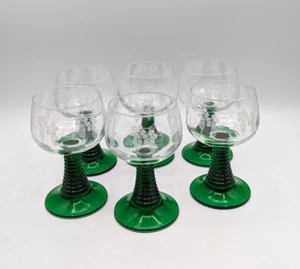 Set of 6 Roemer Cordial Wine Glasses Ribbed Green Stem Grapevine France Vtg 4 oz - Picture 1 of 8
