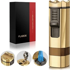 Windproof Cigar Lighter Four Jet Flame Torch Lighter Cigar with Punch and Holder - Picture 1 of 43