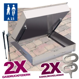 Schachtabdeckung Edelstahl Schachtdeckel Gasdruckfedern auspflasterbar EN124 A15 - Bild 1 von 12