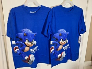 Sonic The Hedgehog Royal Blue Cotton T-Shirt Youth Kids Size M (8) Lot of 2 - Picture 1 of 7