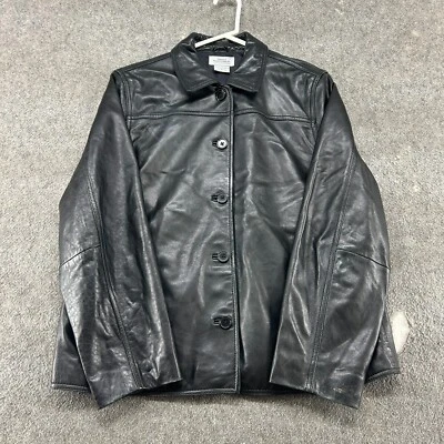 ВИНТАЖНЫЙ большой северо-запад кожаное пальто женщин XL черный итальянский из овчины подлинный Y2K - Изображение 1 из 4