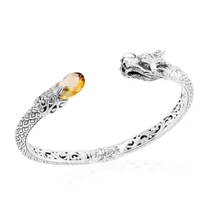 Designer DRAGON BANGLE Citrine Gemstone in Solid 925 Sterling Silver - Hinge - Picture 1 of 11