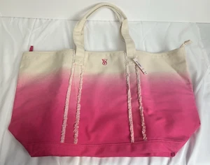 NWT Victoria's Secret Pink & Creme Colored Beach Tote - Picture 1 of 2