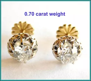 Solitaire ROUND DIAMONDS stud EARRINGS, 0.33 + 0.37 ct, mounted on 18K Gold - Picture 1 of 8